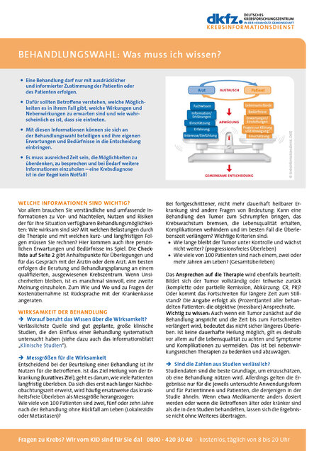 Informationsblatt "Behandlungswahl: Was muss ich wissen?" Informationsblatt "Behandlungswahl: Was muss ich wissen?"