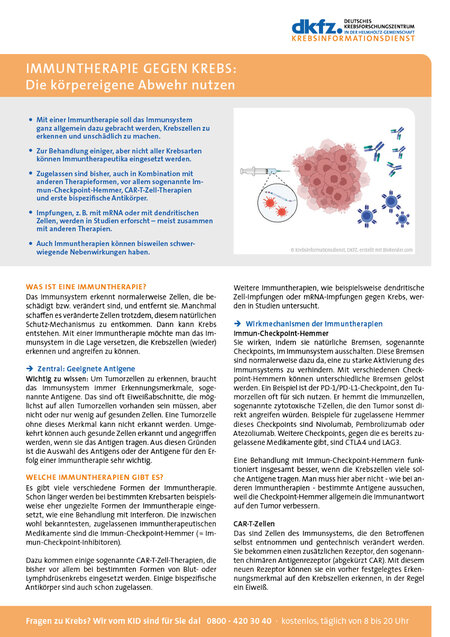 Informationsblatt "Immuntherapie gegen Krebs: Die körpereigene Abwehr nutzen" Vorschau vom Informationsblatt "Immuntherapie gegen Krebs: Die körpereigene Abwehr nutzen"
